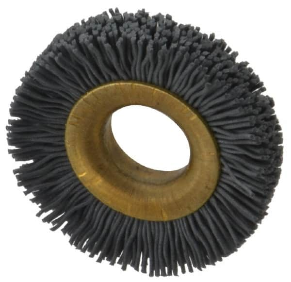 Osborn - 1-1/2" OD, 1/2" Arbor Hole, Crimped Nylon Wheel Brush - 1/4" Face Width, 1/4" Trim Length, 20,000 RPM - Caliber Tooling