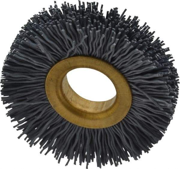 Osborn - 2" OD, 5/8" Arbor Hole, Crimped Nylon Wheel Brush - 3/8" Face Width, 7/16" Trim Length, 15,000 RPM - Caliber Tooling