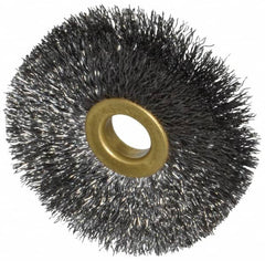 Osborn - 2-1/2" OD, 1/2" Arbor Hole, Crimped Steel Wheel Brush - 1/4" Face Width, 3/4" Trim Length, 0.008" Filament Diam, 20,000 RPM - Caliber Tooling