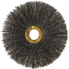 Osborn - 4" OD, 5/8" Arbor Hole, Crimped Steel Wheel Brush - 3/16" Face Width, 1-1/2" Trim Length, 0.008" Filament Diam, 15,000 RPM - Caliber Tooling