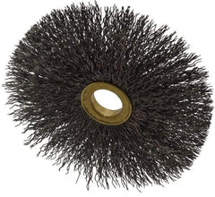 Osborn - 4" OD, 5/8" Arbor Hole, Crimped Steel Wheel Brush - 3/16" Face Width, 1-1/2" Trim Length, 0.014" Filament Diam, 15,000 RPM - Caliber Tooling