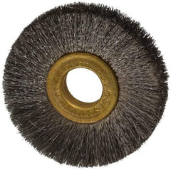 Osborn - 2" OD, 1/2" Arbor Hole, Crimped Stainless Steel Wheel Brush - 1/4" Face Width, 1/2" Trim Length, 0.005" Filament Diam, 20,000 RPM - Caliber Tooling