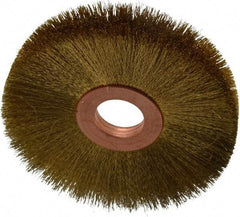 Osborn - 3" OD, 5/8" Arbor Hole, Crimped Brass Wheel Brush - 3/8" Face Width, 15/16" Trim Length, 0.005" Filament Diam, 15,000 RPM - Caliber Tooling