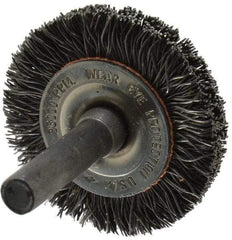 Osborn - 1-1/2" OD, 1/4" Shank Diam, Crimped Steel Wheel Brush - 3/8" Face Width, 9/32" Trim Length, 0.014" Filament Diam, 25,000 RPM - Caliber Tooling