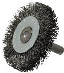 Osborn - 2" OD, 1/4" Shank Diam, Crimped Steel Wheel Brush - 3/8" Face Width, 7/16" Trim Length, 0.014" Filament Diam, 25,000 RPM - Caliber Tooling