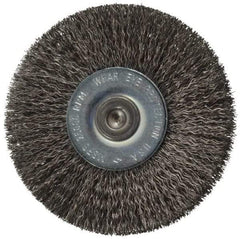 Osborn - 2-1/2" OD, 1/4" Shank Diam, Crimped Steel Wheel Brush - 7/16" Face Width, 11/16" Trim Length, 0.008" Filament Diam, 25,000 RPM - Caliber Tooling