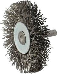 Osborn - 2-1/2" OD, 1/4" Shank Diam, Crimped Steel Wheel Brush - 7/16" Face Width, 11/16" Trim Length, 0.02" Filament Diam, 25,000 RPM - Caliber Tooling