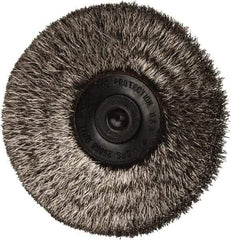 Osborn - 2-1/2" OD, 1/4" Shank Diam, Crimped Stainless Steel Wheel Brush - 7/16" Face Width, 11/16" Trim Length, 0.006" Filament Diam, 20,000 RPM - Caliber Tooling