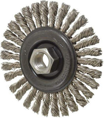 Osborn - 4" OD, 5/8-11 Arbor Hole, Knotted Stainless Steel Wheel Brush - 1/4" Face Width, 7/8" Trim Length, 0.02" Filament Diam, 20,000 RPM - Caliber Tooling