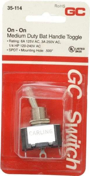 GC/Waldom - SPDT Medium Duty On-On Toggle Switch - Solder Lug Terminal, Bat Handle Actuator, 1/4 hp at 125/250 VAC hp, 125 VAC at 6 A & 250 VAC at 3 A - Caliber Tooling