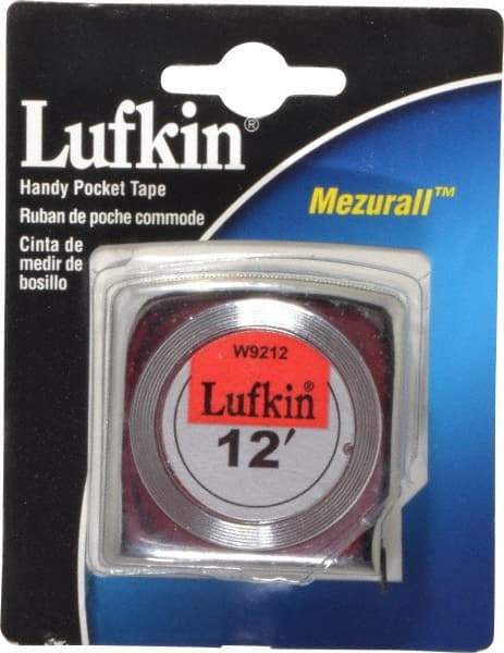 Lufkin - 12' x 1/2" Yellow Blade Tape Measure - 1/32 & 1/16" Graduation, A1 Graduation Style, Silver Case - Caliber Tooling