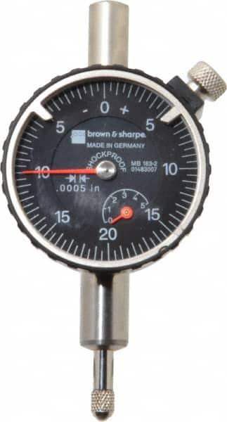 TESA Brown & Sharpe - 1/4" Range, 0-25-0 Dial Reading, 0.0005" Graduation Dial Drop Indicator - 1-11/16" Dial, 0.05" Range per Revolution, Revolution Counter - Caliber Tooling