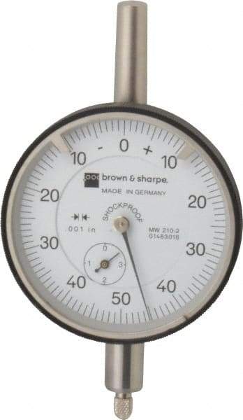 TESA Brown & Sharpe - 0.35" Range, 0-50-0 Dial Reading, 0.001" Graduation Dial Drop Indicator - 2-1/4" Dial, 0.1" Range per Revolution, Revolution Counter - Caliber Tooling