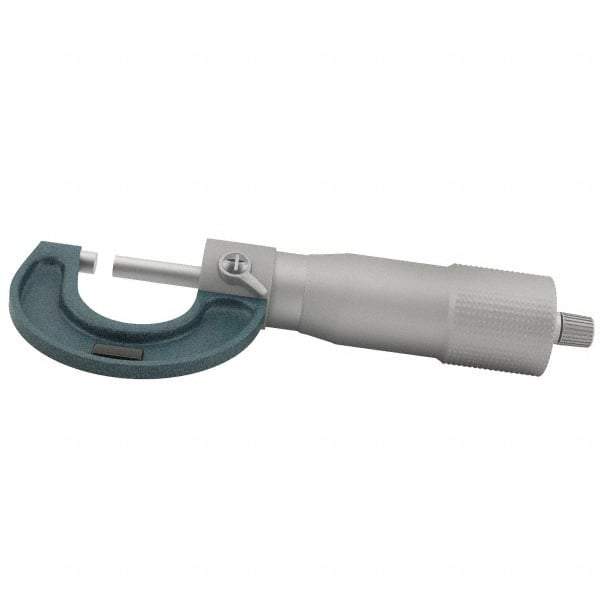 Mitutoyo - 0 to 25mm Range, 0.01mm Graduation, Mechanical Outside Micrometer - Ratchet Stop Thimble, Accurate to 0.0001" - Caliber Tooling