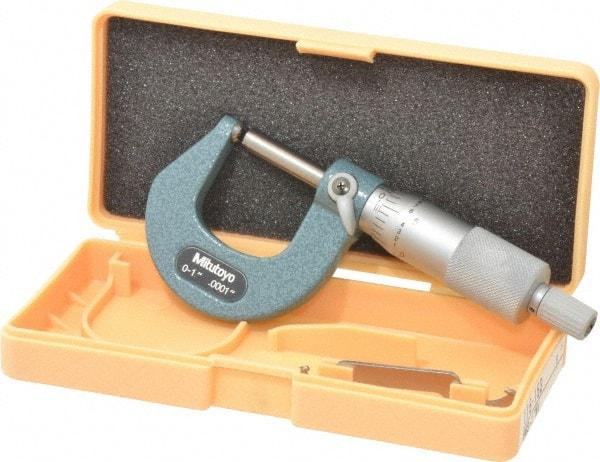 Mitutoyo - 1 Inch Max Measurement, 0.0001 Inch Graduation, Spherical Face Micrometer - Accuracy Up to 0.0002 Inch, Mechanical Operation, Ratchet Stop Thimble, Ball - Caliber Tooling