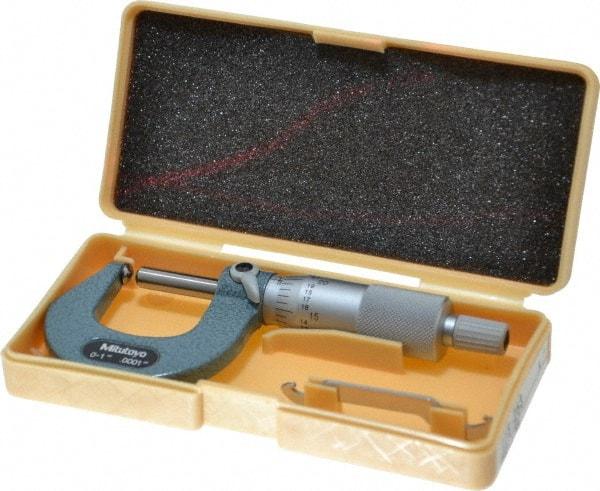 Mitutoyo - 1 Inch Max Measurement, 0.0001 Inch Graduation, Spherical Face Micrometer - Accuracy Up to 0.0002 Inch, Mechanical Operation, Ratchet Stop Thimble, Ball - Caliber Tooling