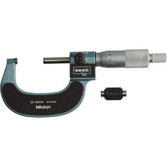 Mitutoyo - Standard Throat Electronic Outside Micrometer - Ratchet Stop Thimble, Carbide-Tipped Face - Caliber Tooling