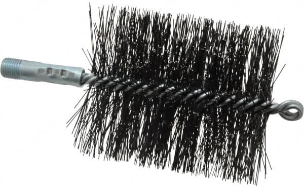 Schaefer Brush - 4-1/2" Brush Length, 3-3/4" Diam, Double Stem, Double Spiral Tube Brush - 7-1/2" Long, Tempered Steel Wire, 1/4" NPT Male Connection - Caliber Tooling