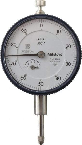 Mitutoyo - 1/2" Range, 0-100 Dial Reading, 0.001" Graduation Dial Drop Indicator - 2-1/4" Dial, 0.1" Range per Revolution, 0.001" Accuracy, Revolution Counter - Caliber Tooling