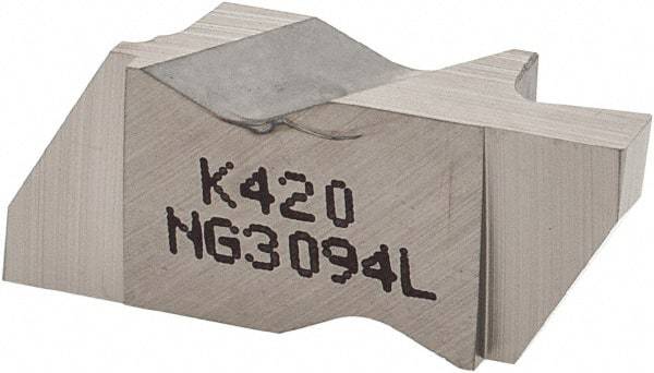 Kennametal - 3094NG Grade K420, 2.39mm Cutting Width Carbide Grooving Insert - 3.81mm Max Depth of Cut, Left Hand, 0.19mm Corner Radius, Uncoated - Caliber Tooling