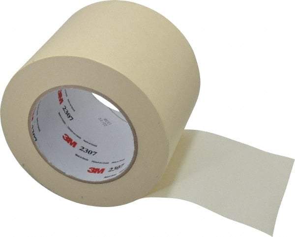 3M - 4" Wide x 60 Yd Long Tan Paper Masking Tape - Series 2307, 5.2 mil Thick, 23 In/Lb Tensile Strength - Caliber Tooling