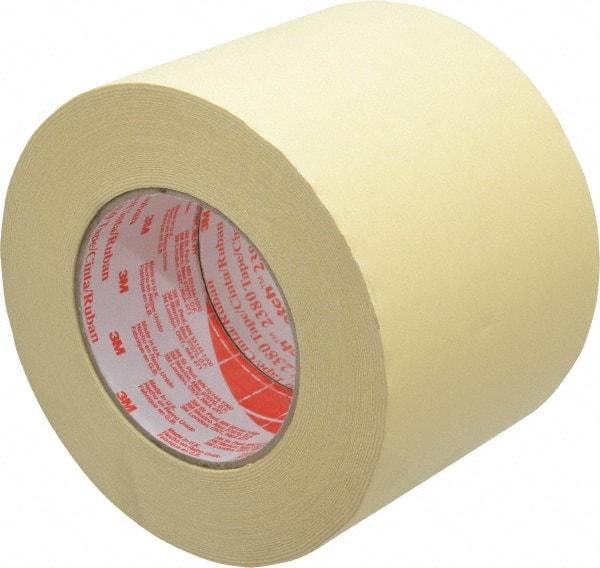 3M - 4" Wide x 60 Yd Long Tan Paper Masking Tape - Series 2380, 7.2 mil Thick, 28 In/Lb Tensile Strength - Caliber Tooling