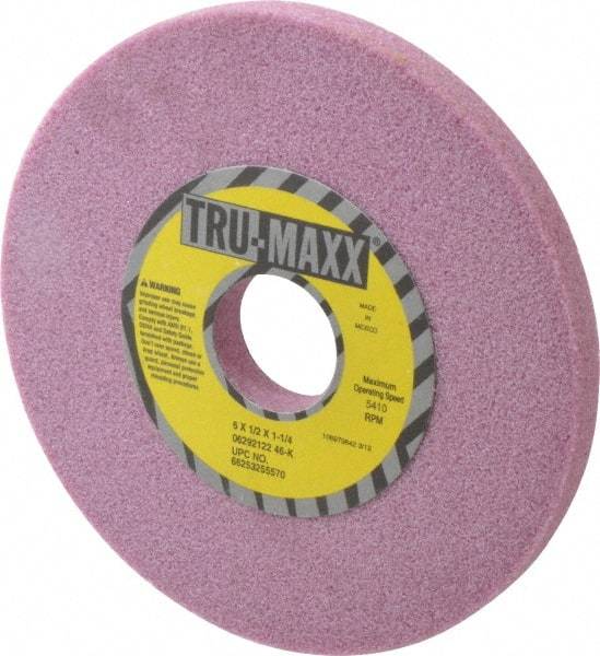 Tru-Maxx - 6" Diam x 1-1/4" Hole x 1/2" Thick, K Hardness, 46 Grit Surface Grinding Wheel - Aluminum Oxide, Type 1, Coarse Grade, 5,410 Max RPM, Vitrified Bond, No Recess - Caliber Tooling