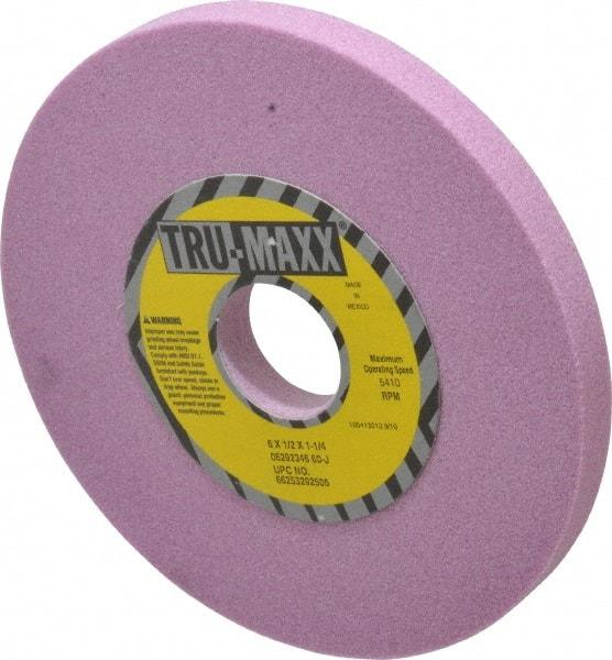 Tru-Maxx - 6" Diam x 1-1/4" Hole x 1/2" Thick, J Hardness, 60 Grit Surface Grinding Wheel - Aluminum Oxide, Type 1, Medium Grade, 5,410 Max RPM, Vitrified Bond, No Recess - Caliber Tooling