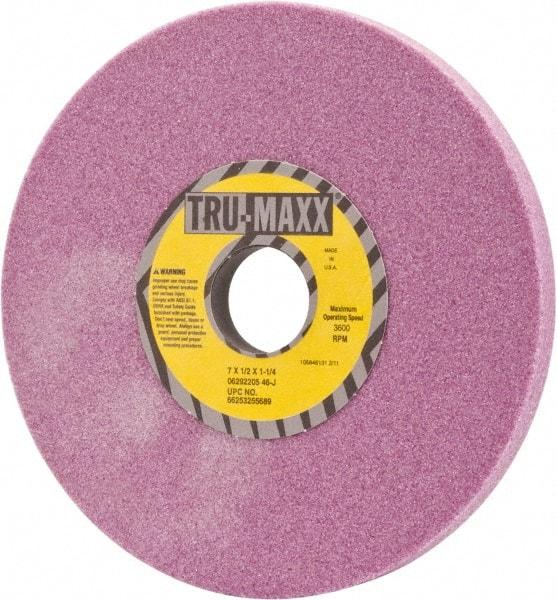 Tru-Maxx - 7" Diam x 1-1/4" Hole x 1/2" Thick, J Hardness, 46 Grit Surface Grinding Wheel - Aluminum Oxide, Type 1, Coarse Grade, 3,600 Max RPM, Vitrified Bond, No Recess - Caliber Tooling