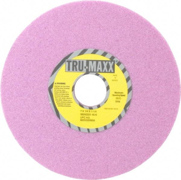 Tru-Maxx - 7" Diam x 1-1/4" Hole x 1/4" Thick, K Hardness, 46 Grit Surface Grinding Wheel - Aluminum Oxide, Type 1, Coarse Grade, 3,600 Max RPM, Vitrified Bond, No Recess - Caliber Tooling