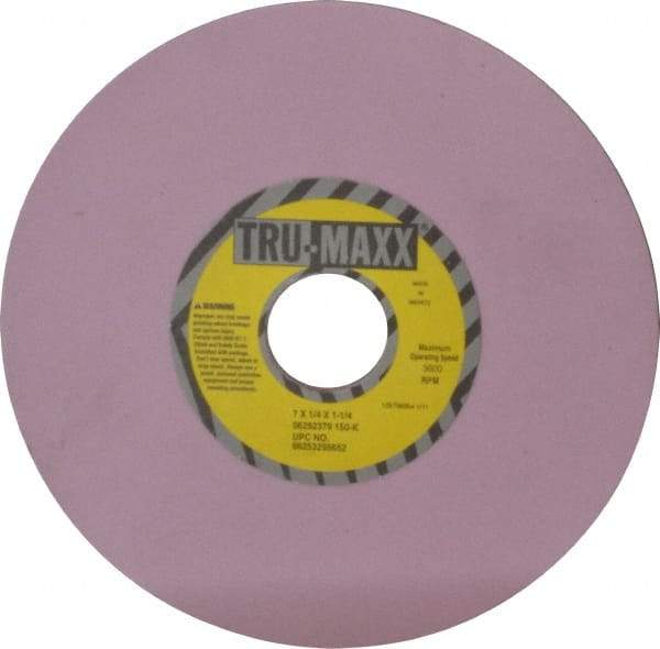 Tru-Maxx - 7" Diam x 1-1/4" Hole x 1/4" Thick, K Hardness, 150 Grit Surface Grinding Wheel - Aluminum Oxide, Type 1, Very Fine Grade, 3,600 Max RPM, Vitrified Bond, No Recess - Caliber Tooling