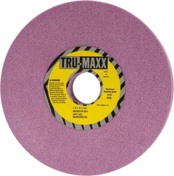 Tru-Maxx - 7" Diam x 1-1/4" Hole x 1" Thick, I Hardness, 60 Grit Surface Grinding Wheel - Aluminum Oxide, Type 1, Medium Grade, 3,600 Max RPM, Vitrified Bond, No Recess - Caliber Tooling