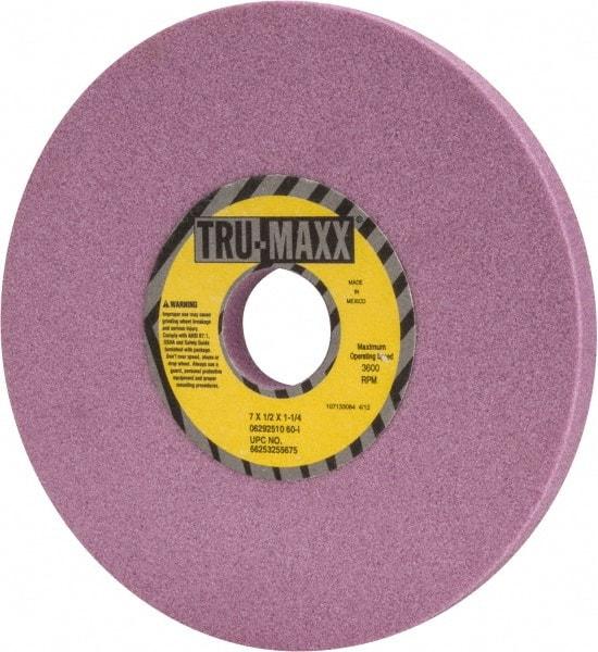 Tru-Maxx - 7" Diam x 1-1/4" Hole x 1/2" Thick, I Hardness, 60 Grit Surface Grinding Wheel - Aluminum Oxide, Type 1, Medium Grade, 3,600 Max RPM, Vitrified Bond, No Recess - Caliber Tooling