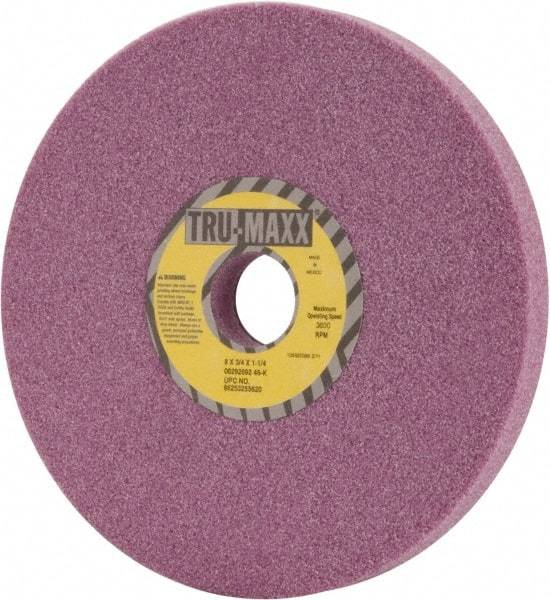 Tru-Maxx - 8" Diam x 1-1/4" Hole x 3/4" Thick, K Hardness, 46 Grit Surface Grinding Wheel - Aluminum Oxide, Type 1, Coarse Grade, 3,600 Max RPM, Vitrified Bond, No Recess - Caliber Tooling