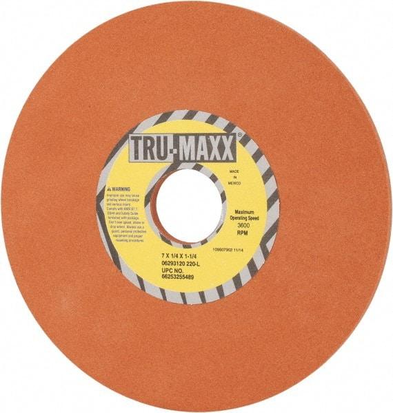 Tru-Maxx - 7" Diam x 1-1/4" Hole x 1/4" Thick, L Hardness, 220 Grit Surface Grinding Wheel - Aluminum Oxide, Type 1, Very Fine Grade, 3,600 Max RPM, Vitrified Bond, No Recess - Caliber Tooling