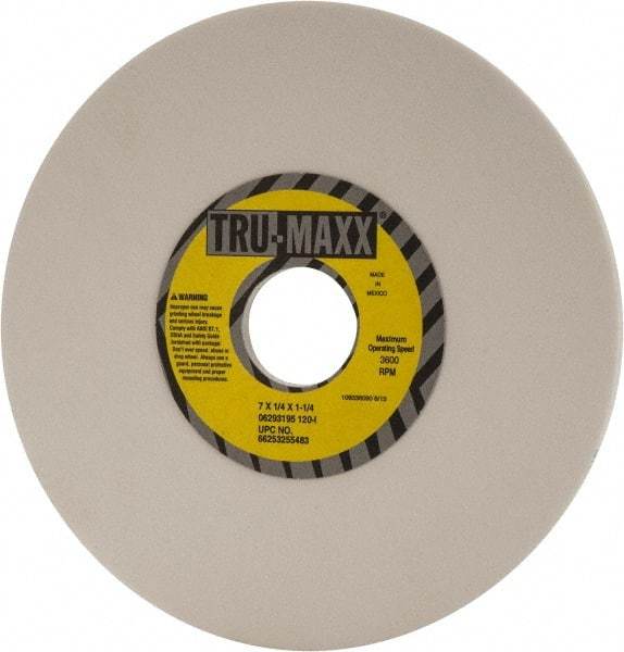 Tru-Maxx - 7" Diam x 1-1/4" Hole x 1/4" Thick, I Hardness, 120 Grit Surface Grinding Wheel - Aluminum Oxide, Type 1, Fine Grade, 3,600 Max RPM, Vitrified Bond, No Recess - Caliber Tooling