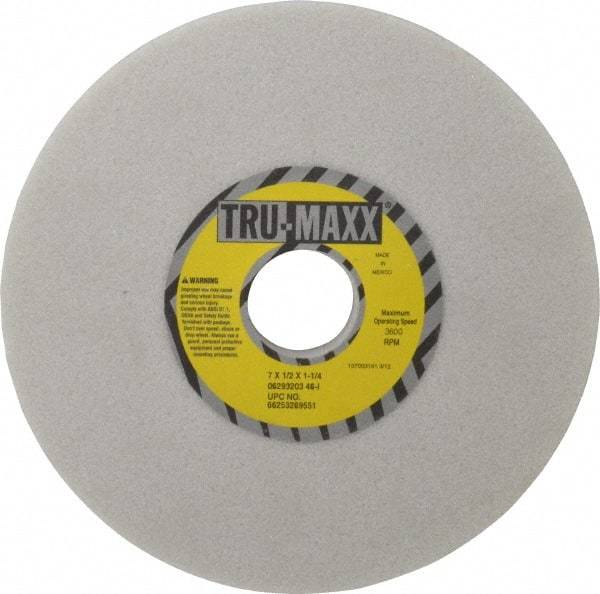 Tru-Maxx - 7" Diam x 1-1/4" Hole x 1/2" Thick, I Hardness, 46 Grit Surface Grinding Wheel - Aluminum Oxide, Type 1, Coarse Grade, 3,600 Max RPM, Vitrified Bond, No Recess - Caliber Tooling