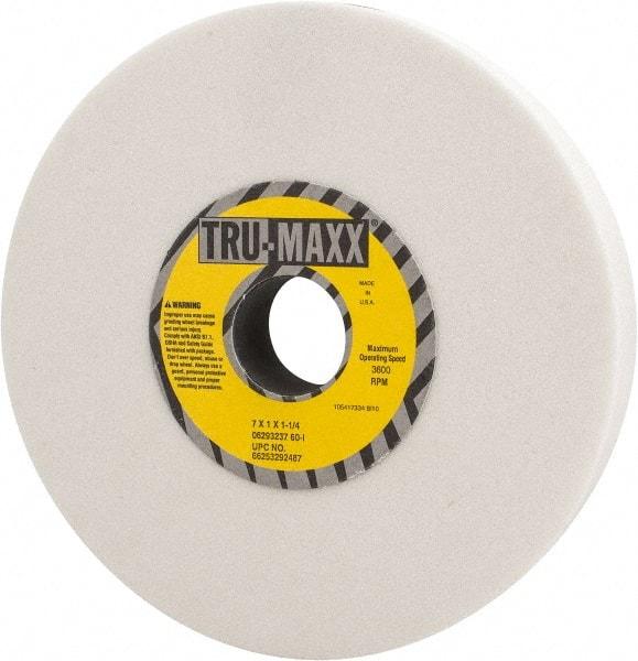 Tru-Maxx - 7" Diam x 1-1/4" Hole x 1" Thick, I Hardness, 60 Grit Surface Grinding Wheel - Aluminum Oxide, Type 1, Medium Grade, 3,600 Max RPM, Vitrified Bond, No Recess - Caliber Tooling