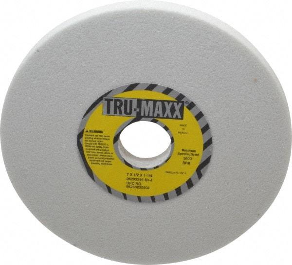 Tru-Maxx - 7" Diam x 1-1/4" Hole x 1/2" Thick, J Hardness, 60 Grit Surface Grinding Wheel - Aluminum Oxide, Type 1, Medium Grade, 3,600 Max RPM, Vitrified Bond, No Recess - Caliber Tooling