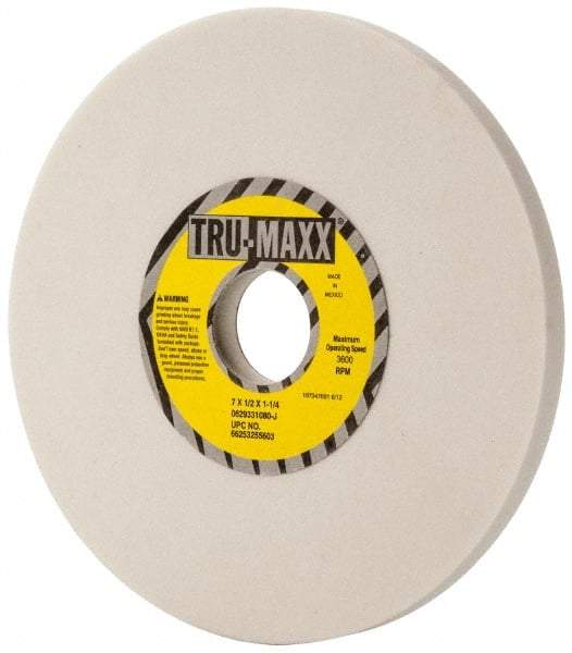 Tru-Maxx - 7" Diam x 1-1/4" Hole x 1/2" Thick, J Hardness, 80 Grit Surface Grinding Wheel - Aluminum Oxide, Type 1, Medium Grade, 3,600 Max RPM, Vitrified Bond, No Recess - Caliber Tooling