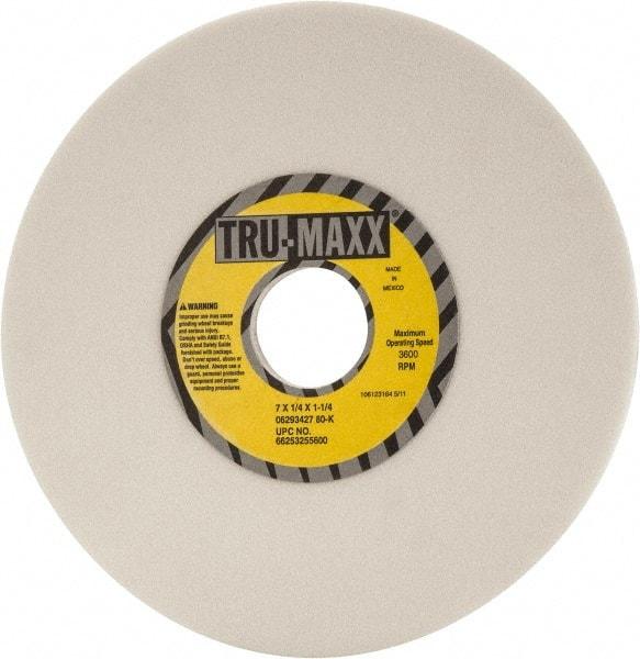 Tru-Maxx - 7" Diam x 1-1/4" Hole x 1/4" Thick, K Hardness, 80 Grit Surface Grinding Wheel - Aluminum Oxide, Type 1, Medium Grade, 3,600 Max RPM, Vitrified Bond, No Recess - Caliber Tooling