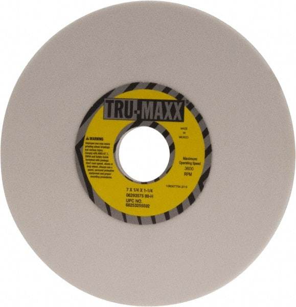 Tru-Maxx - 7" Diam x 1-1/4" Hole x 1/4" Thick, H Hardness, 80 Grit Surface Grinding Wheel - Aluminum Oxide, Type 1, Medium Grade, 3,600 Max RPM, Vitrified Bond, No Recess - Caliber Tooling