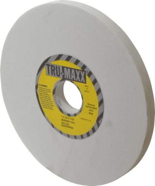 Tru-Maxx - 7" Diam x 1-1/4" Hole x 1/2" Thick, J Hardness, 120 Grit Surface Grinding Wheel - Aluminum Oxide, Type 1, Fine Grade, 3,600 Max RPM, Vitrified Bond, No Recess - Caliber Tooling