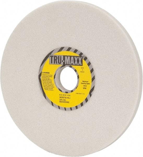 Tru-Maxx - 8" Diam x 1-1/4" Hole x 1/2" Thick, J Hardness, 46 Grit Surface Grinding Wheel - Aluminum Oxide, Type 1, Coarse Grade, 3,600 Max RPM, Vitrified Bond, No Recess - Caliber Tooling