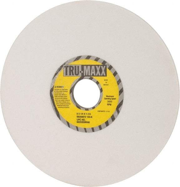 Tru-Maxx - 8" Diam x 1-1/4" Hole x 1/4" Thick, K Hardness, 150 Grit Surface Grinding Wheel - Aluminum Oxide, Type 1, Very Fine Grade, 3,600 Max RPM, Vitrified Bond, No Recess - Caliber Tooling