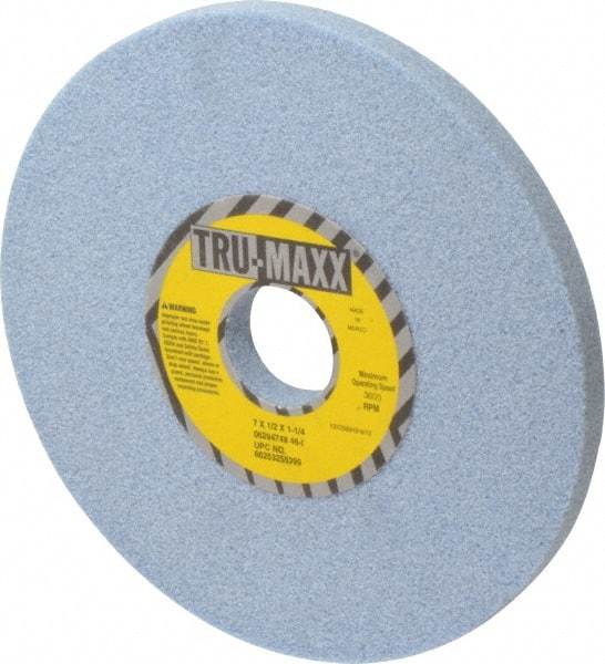 Tru-Maxx - 7" Diam x 1-1/4" Hole x 1/2" Thick, I Hardness, 46 Grit Surface Grinding Wheel - Ceramic, Type 1, Coarse Grade, 3,600 Max RPM, Vitrified Bond, No Recess - Caliber Tooling