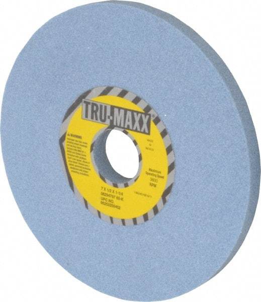 Tru-Maxx - 7" Diam x 1-1/4" Hole x 1/2" Thick, K Hardness, 60 Grit Surface Grinding Wheel - Ceramic, Type 1, Medium Grade, 3,600 Max RPM, Vitrified Bond, No Recess - Caliber Tooling