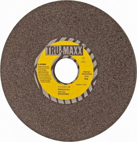 Tru-Maxx - 7" Diam x 1-1/4" Hole x 1/4" Thick, I Hardness, 60 Grit Surface Grinding Wheel - Aluminum Oxide, Type 1, Medium Grade, 3,600 Max RPM, Vitrified Bond, No Recess - Caliber Tooling