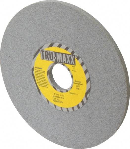 Tru-Maxx - 7" Diam x 1-1/4" Hole x 1/4" Thick, K Hardness, 80 Grit Surface Grinding Wheel - Aluminum Oxide, Type 1, Medium Grade, 3,600 Max RPM, Vitrified Bond, No Recess - Caliber Tooling