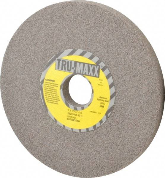 Tru-Maxx - 7" Diam x 1-1/4" Hole x 1/2" Thick, H Hardness, 60 Grit Surface Grinding Wheel - Aluminum Oxide, Type 1, Medium Grade, 3,600 Max RPM, Vitrified Bond, No Recess - Caliber Tooling